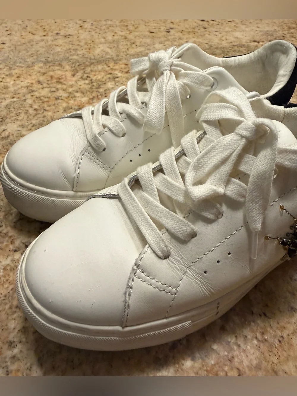 Kurt Geiger White Leather Platform Sneaker with Beaded Eye Motif